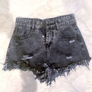 Black distressed shorts
